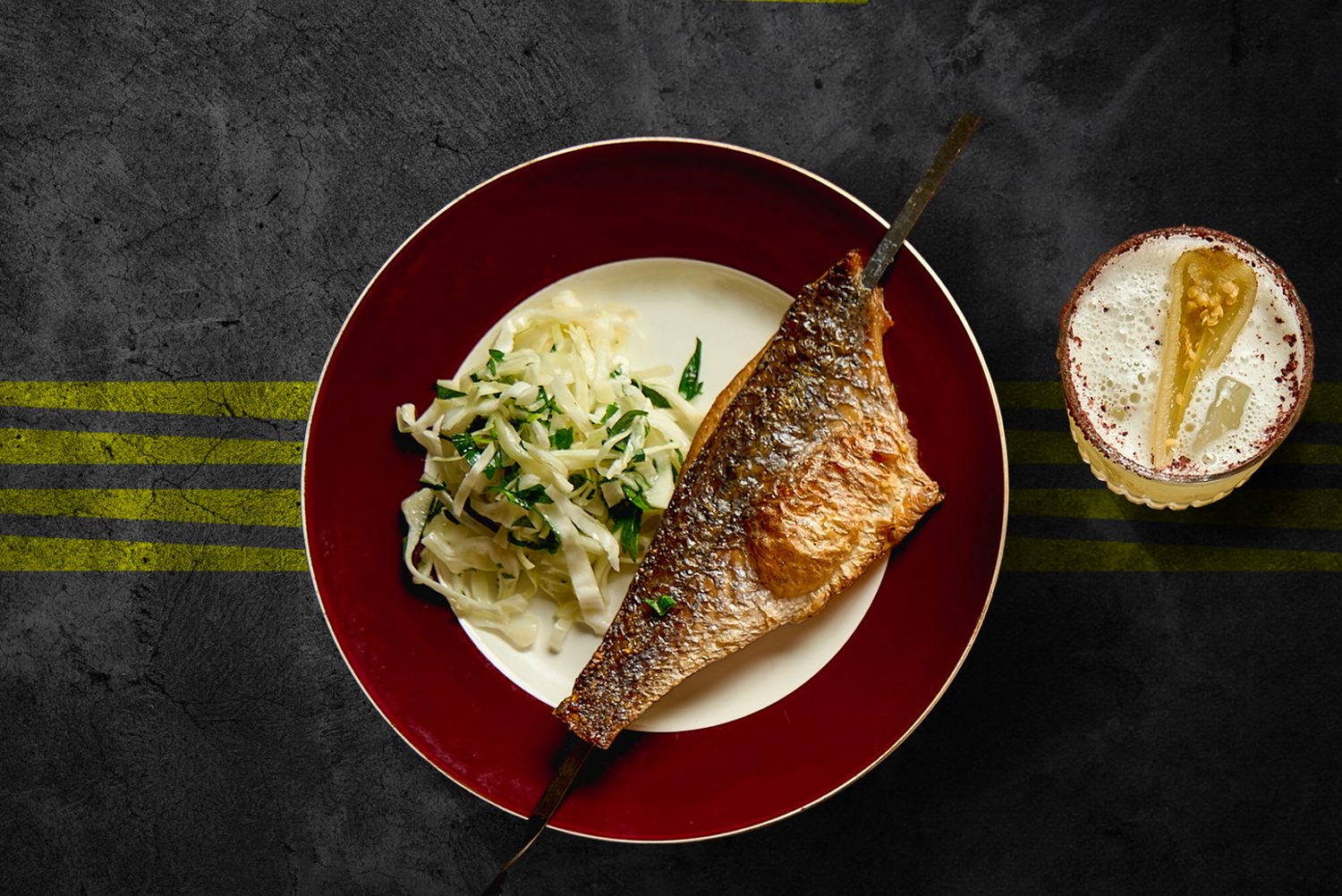 Crisp-skin fish with herb slaw and a citrus cocktail